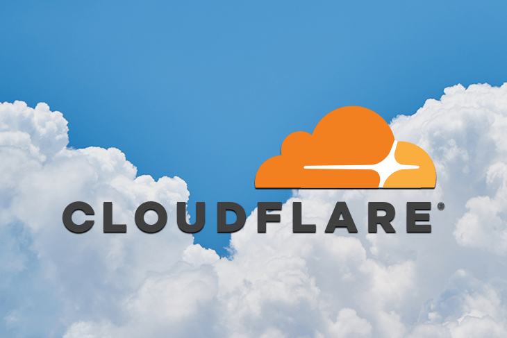 CloudFlare Logo Over a Cloudy Blue Sky