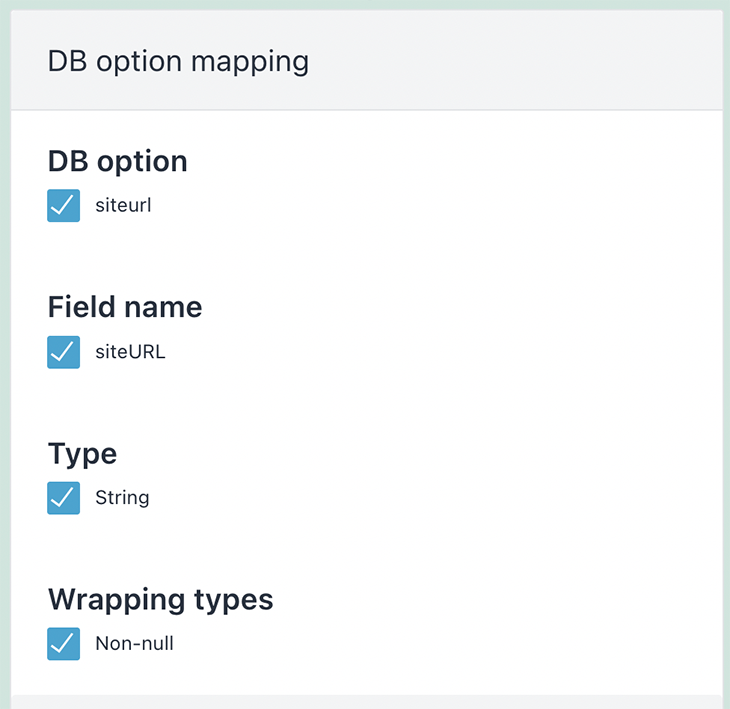 DB option mapping options