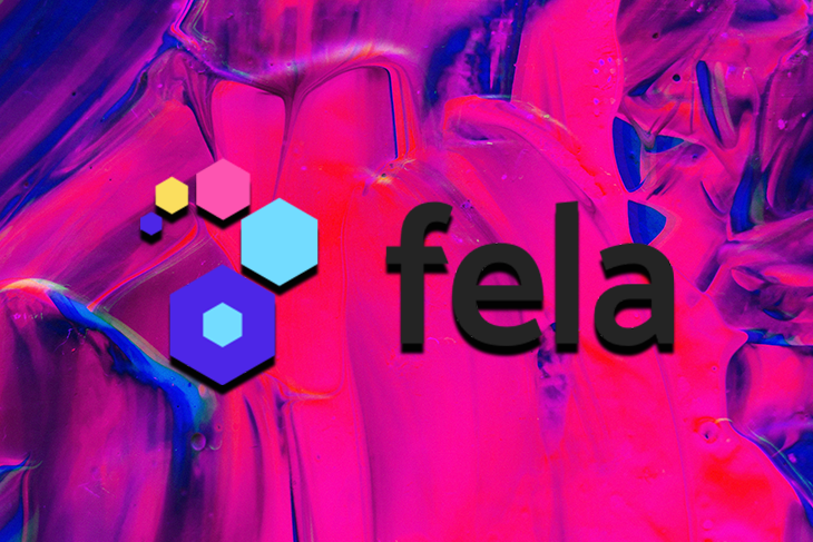 Fela.js Logo Over a Pink-Red Background