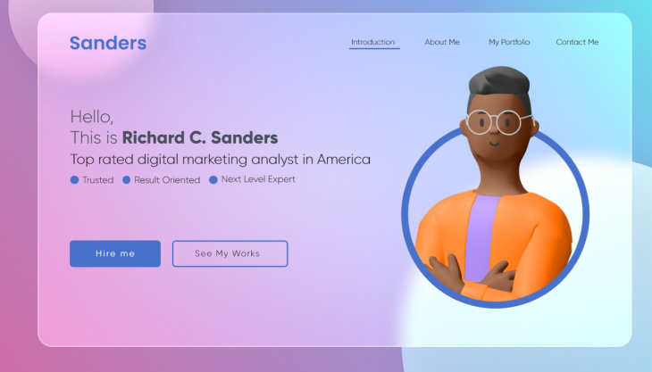 Example of glassmorphism on a portfolio website