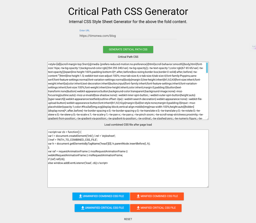 Critical Path Css Generator Tool