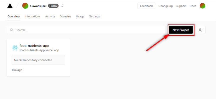 Creating A New Project On The Vercel Dashboard