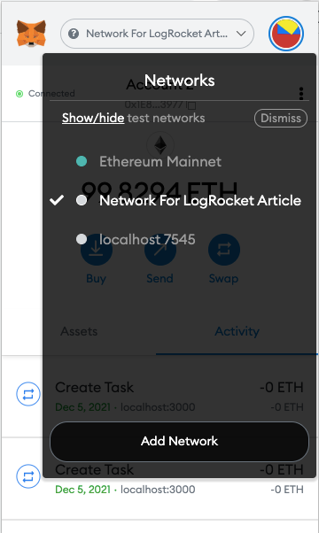 Newly Created Metamask Network