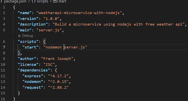 Package JSON Node Microservice