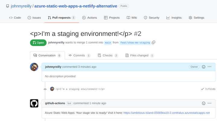 Staging-Umgebung für statische Azure-Web-Apps