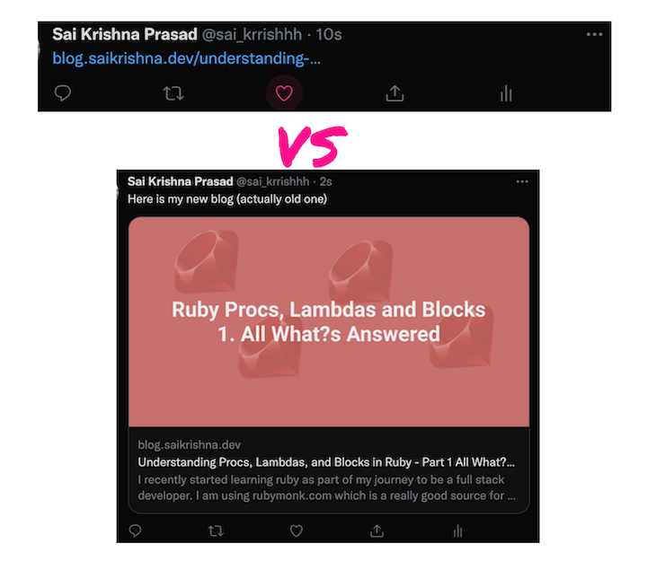Screenshot Of Tweet Comparison With And Without Preview Card