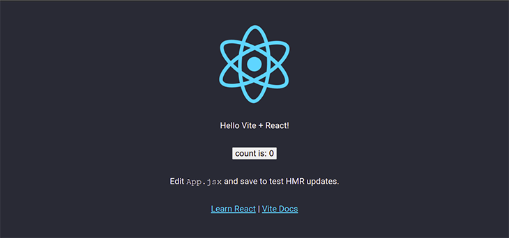 A successfully bootstrapped React/Vite application