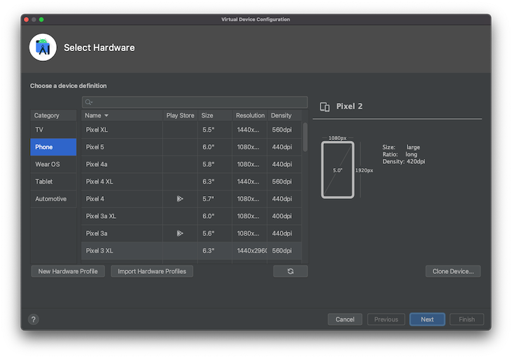 Android Studio’s Virtual Device Manager