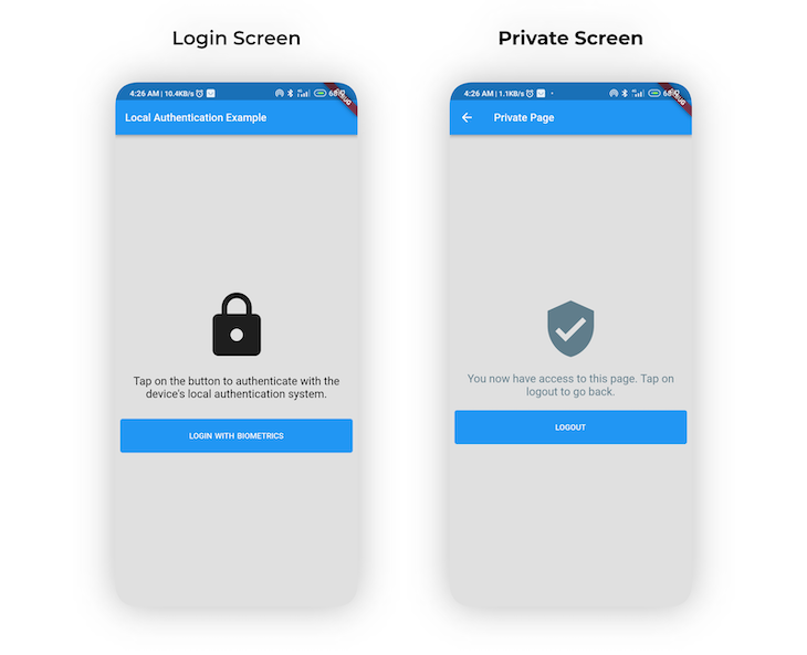 Demonstration of Login And Private Screens For Authentication