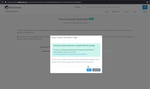 Proxy Contract Verification Page