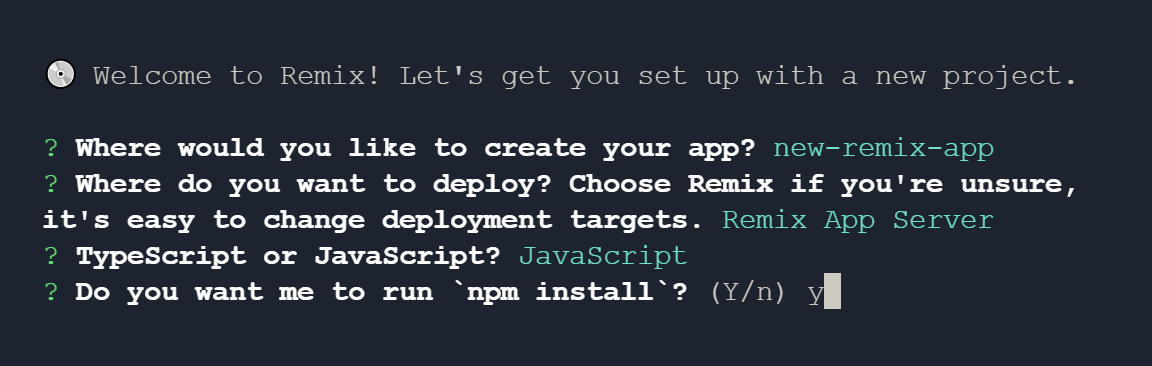 Remix IDE setup reading "Do you want me to run npm install?"