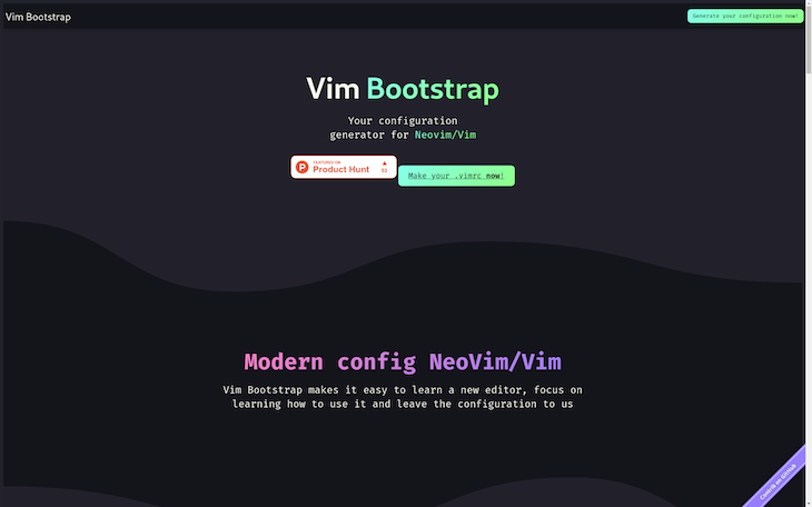 Vim Bootstrap Website Homepage