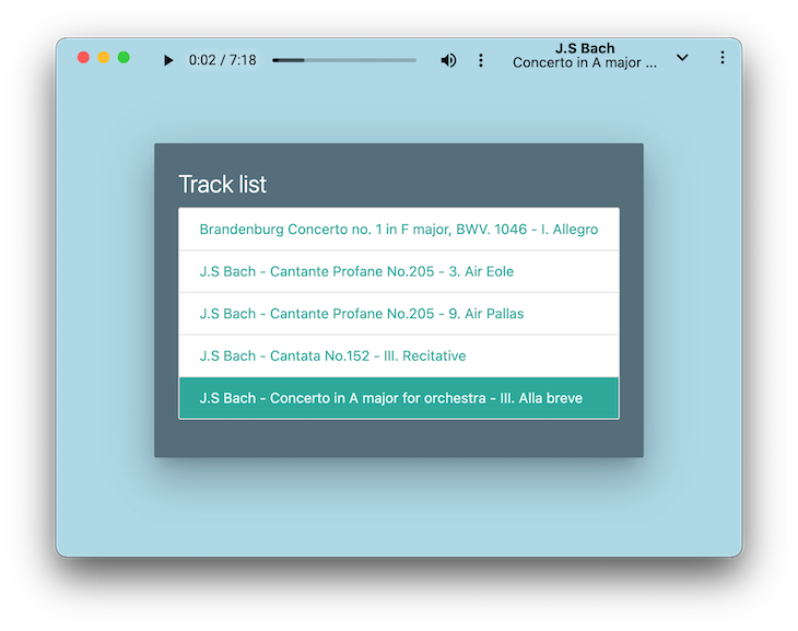 Example PWA Audio Player Showing Track List And Play Function