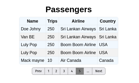 Final Passenger Table With Pagination