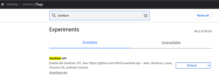 How to enable the experimental Sanitizer API in Google Chrome