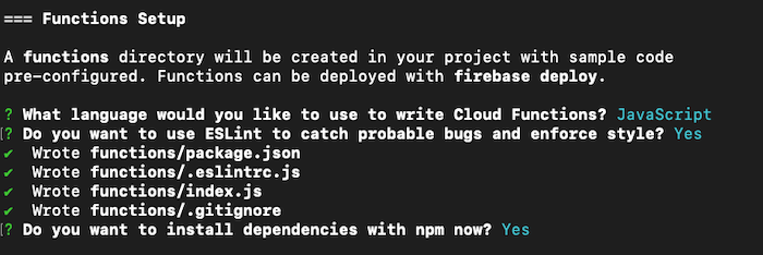Functions Setup in Firebase