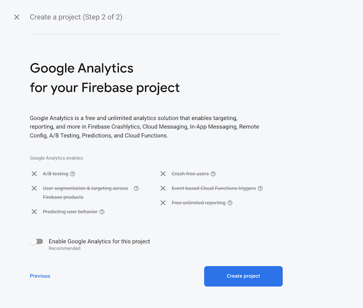 Turning On Google Analytics Firebase Project