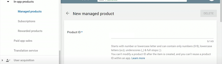Google Play New Managed Product Example Screenshot