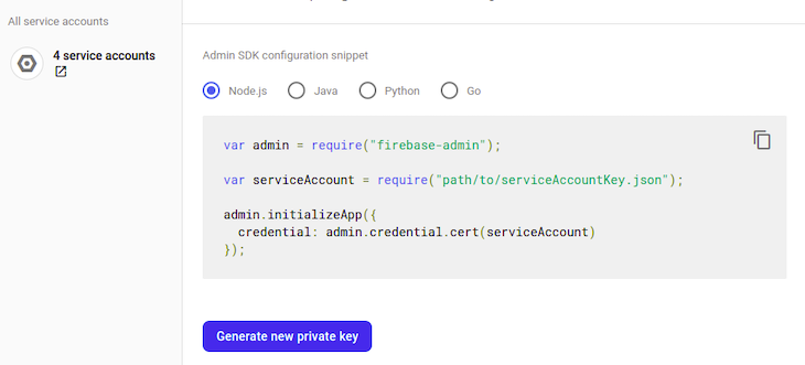 Service Accounts Generate New Private Key
