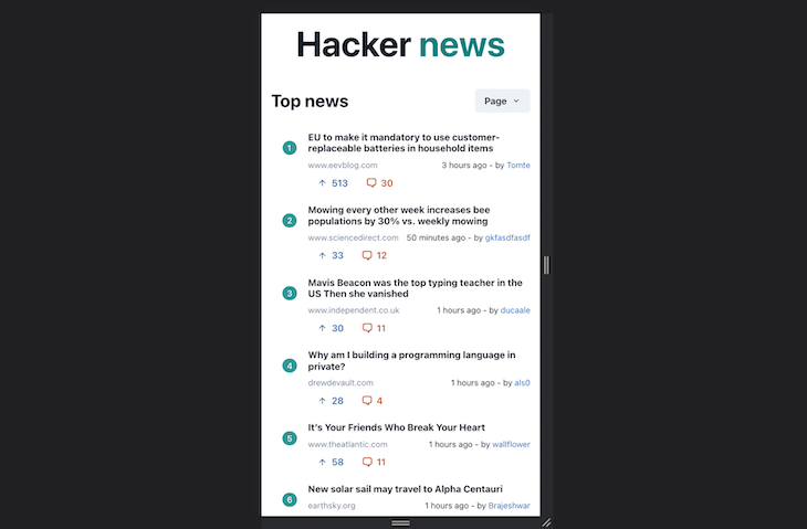 Mobile UI Hacker News API