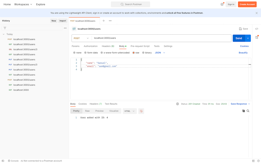 Example Of How To Add A New User Using Postman