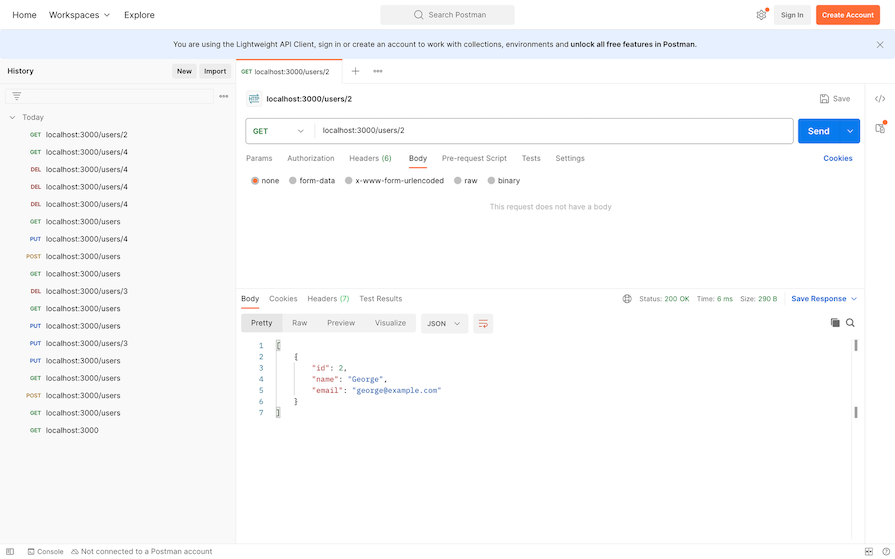 Example Of How To Read User By Id Using Postman