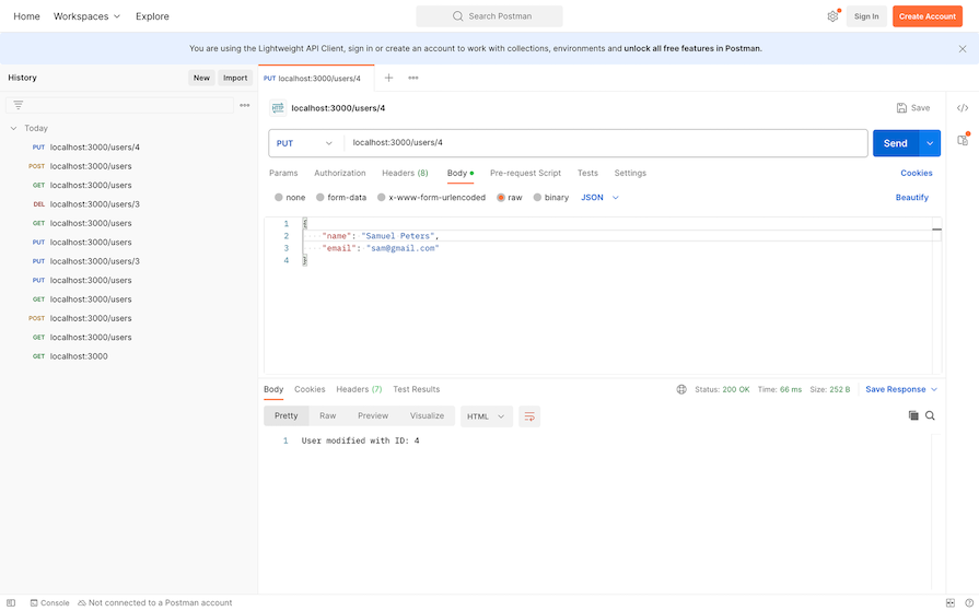 Example Of How To Update User By Id Using Postman