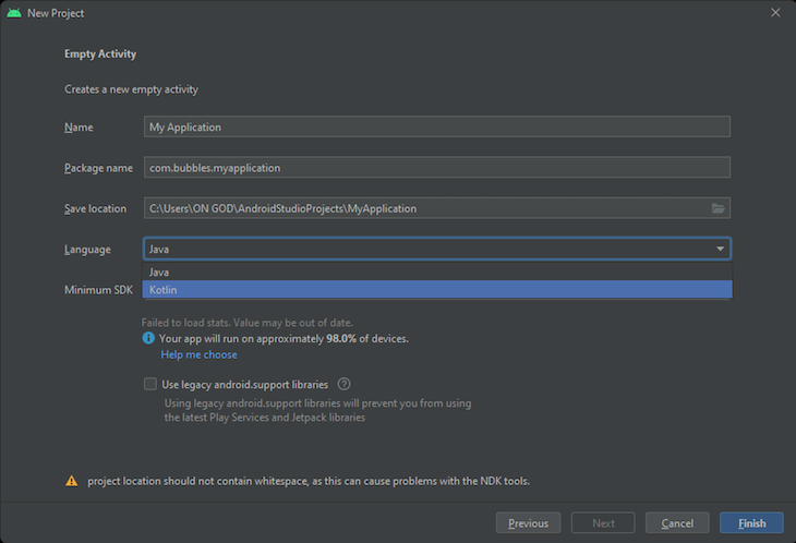 Android Studio New Project Save