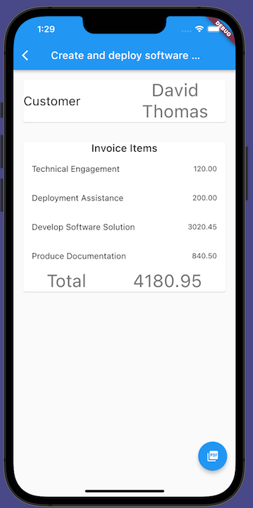 Invoice Detail Page Displaying Sample Customer Name, Itemized Invoice, And Total Amount Due