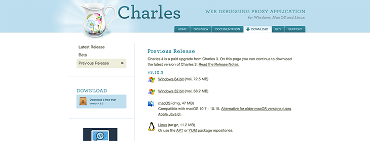 Download the latest version of Charles Web Proxy