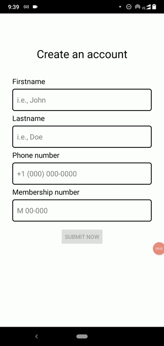 An Example Registration Form With Input Masks On An Android Device