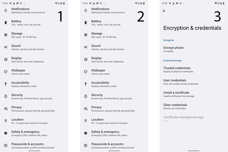 The first three steps of the installation guide