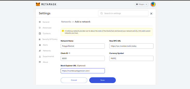 Metamask Settings