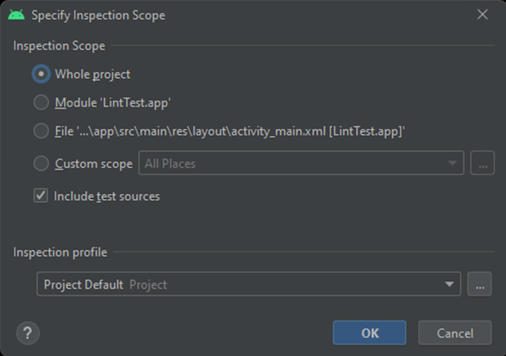 Specify Inspection Scope Whole Project