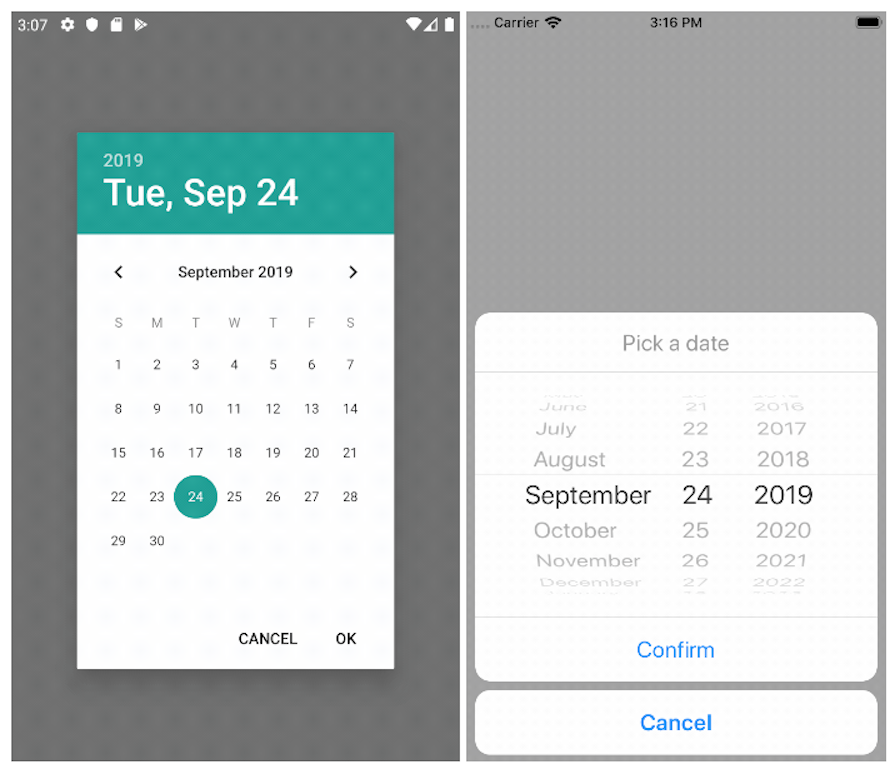 React Native Modal Datetime Picker Library With Calendar Shown Next To Date Adjuster