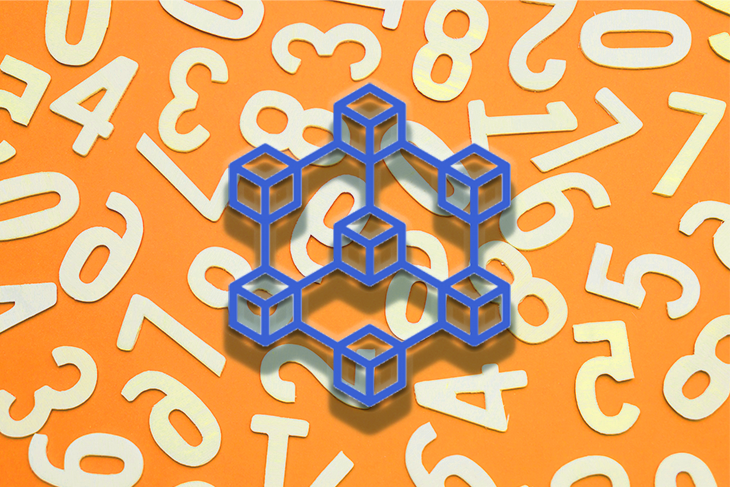 Blockchain Over Yellow Background with Scattered Numbers