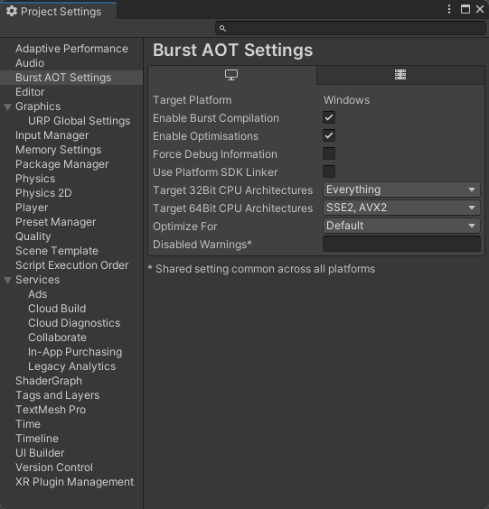 Burst AOT Settings