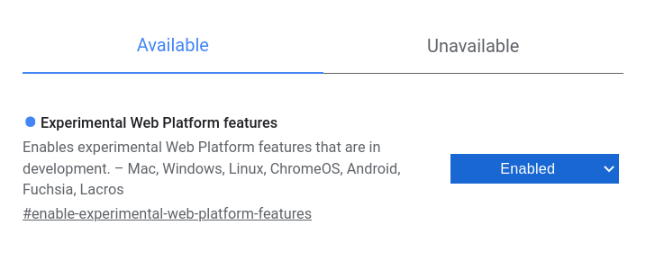 experimental web platform features tab chrome