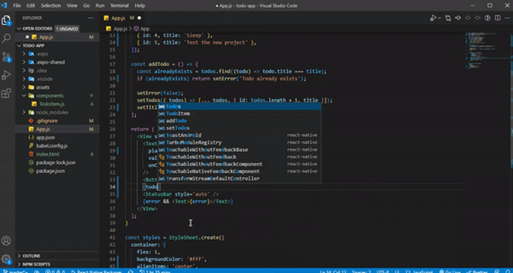 User Shown Typing In VSCode With IntelliSense Providing Info And Suggestions In Popup Box