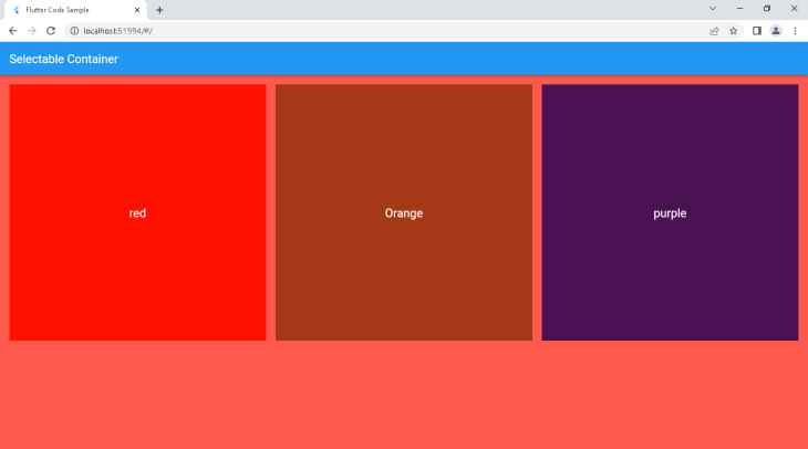 Main background is red while red container is selected