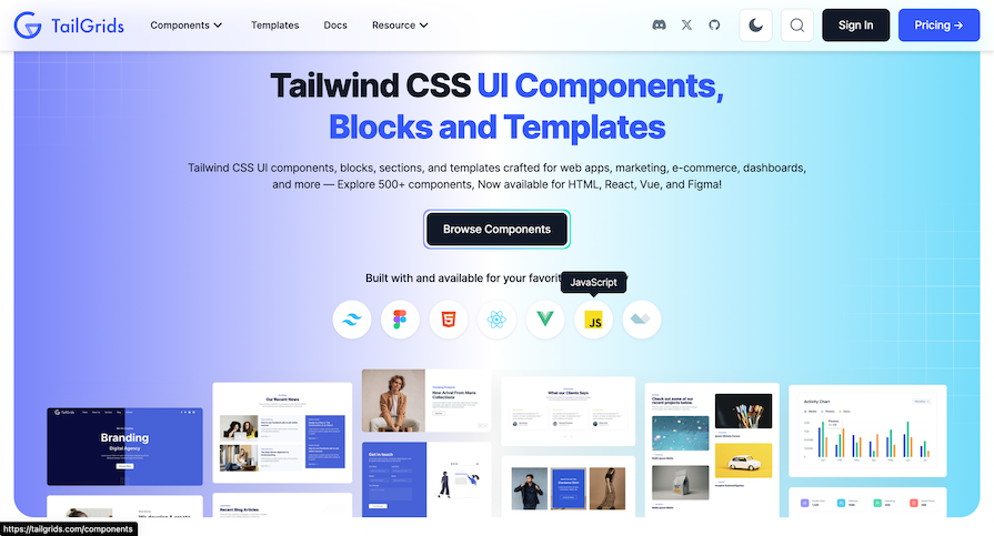 TailGrids Tailwind CSS UI Components, Blocks And Templates
