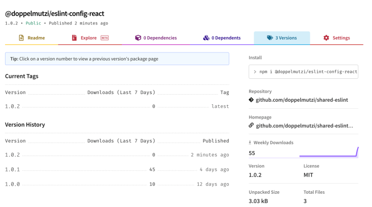 Version gets published to npmjs