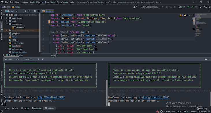 WebStorm Integrated Terminal Shown Split Into Left And Right Panels