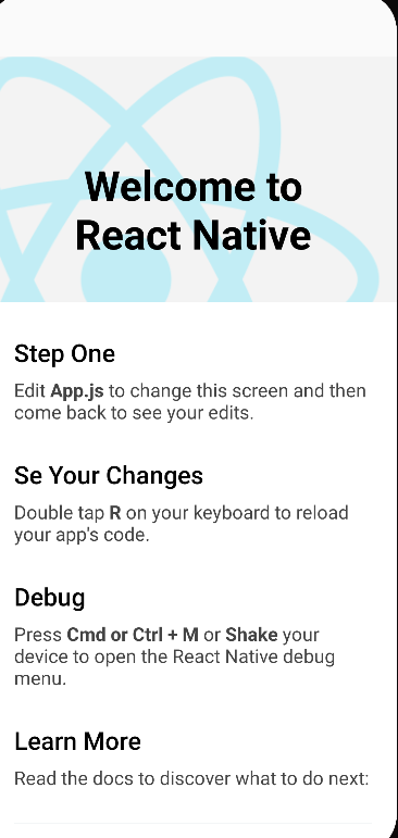 Welcome page for React Native