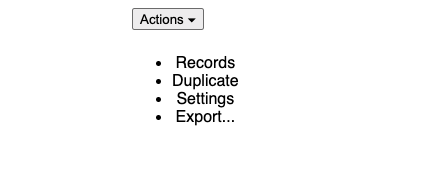 Actions, Records, Duplicate, Settings, Export