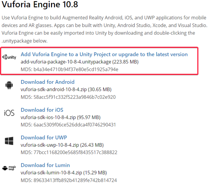 Add Vuforia Engine