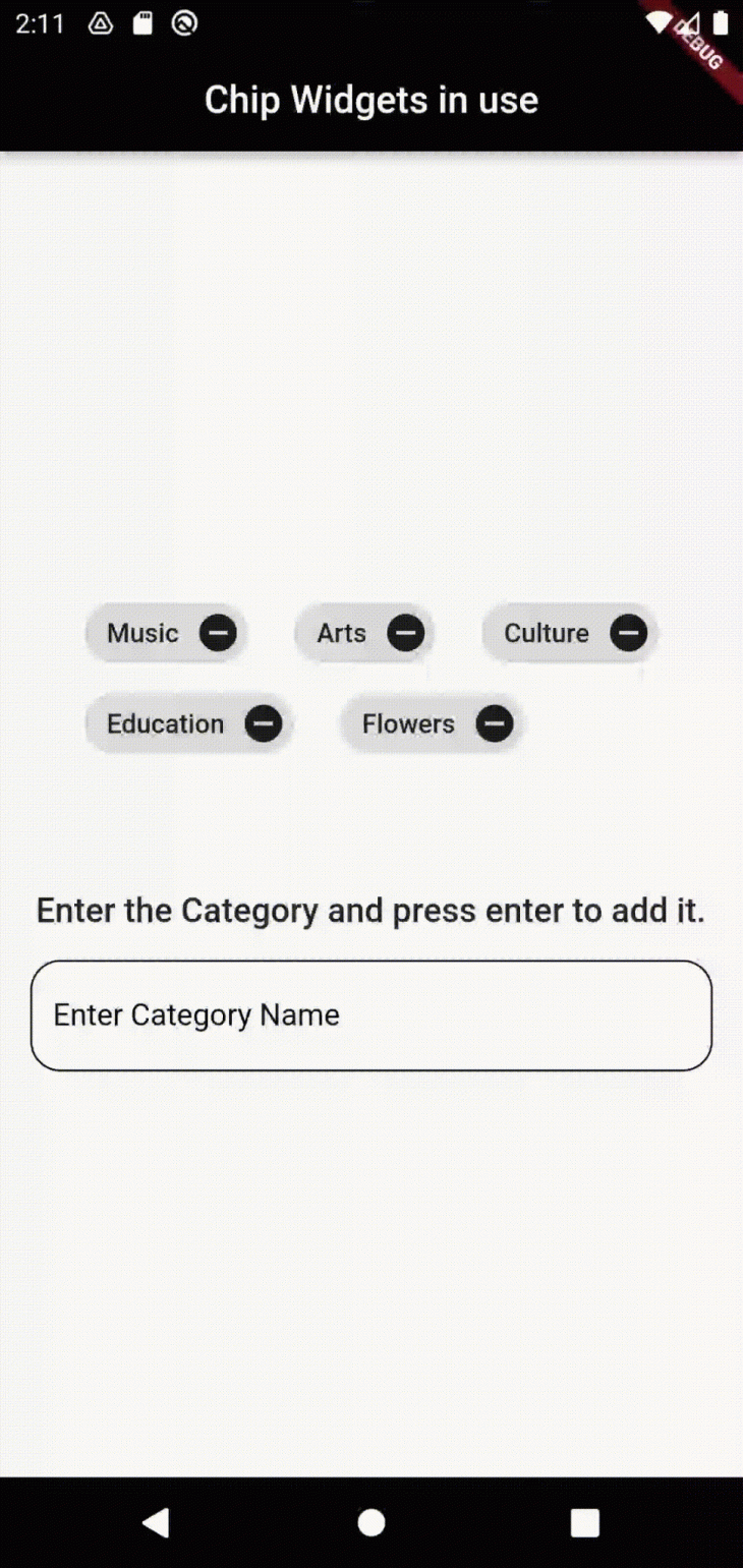 Various categories displayed with box for entering a category