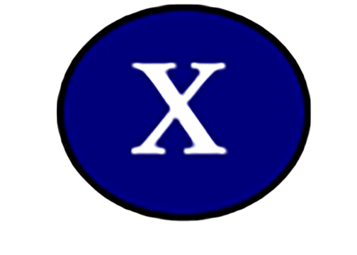 The close button with a white X and navy background