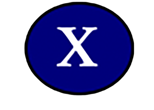 The close button with a white X and navy background