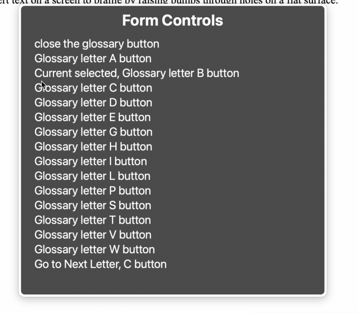 Our final, accessible glossary Form Controls display